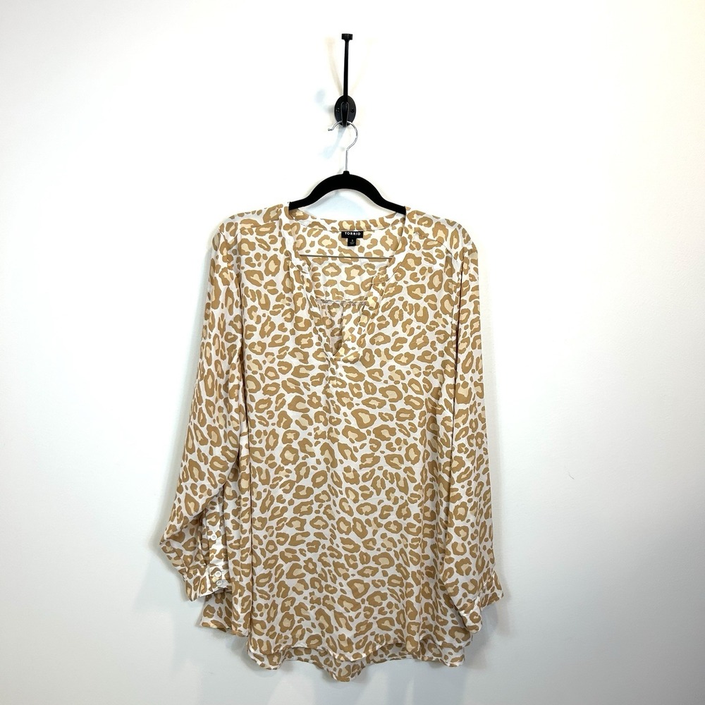Torrid 3 Georgette Leopard‎ Print Tan Women's Blouse Plus Size 3X 22-24